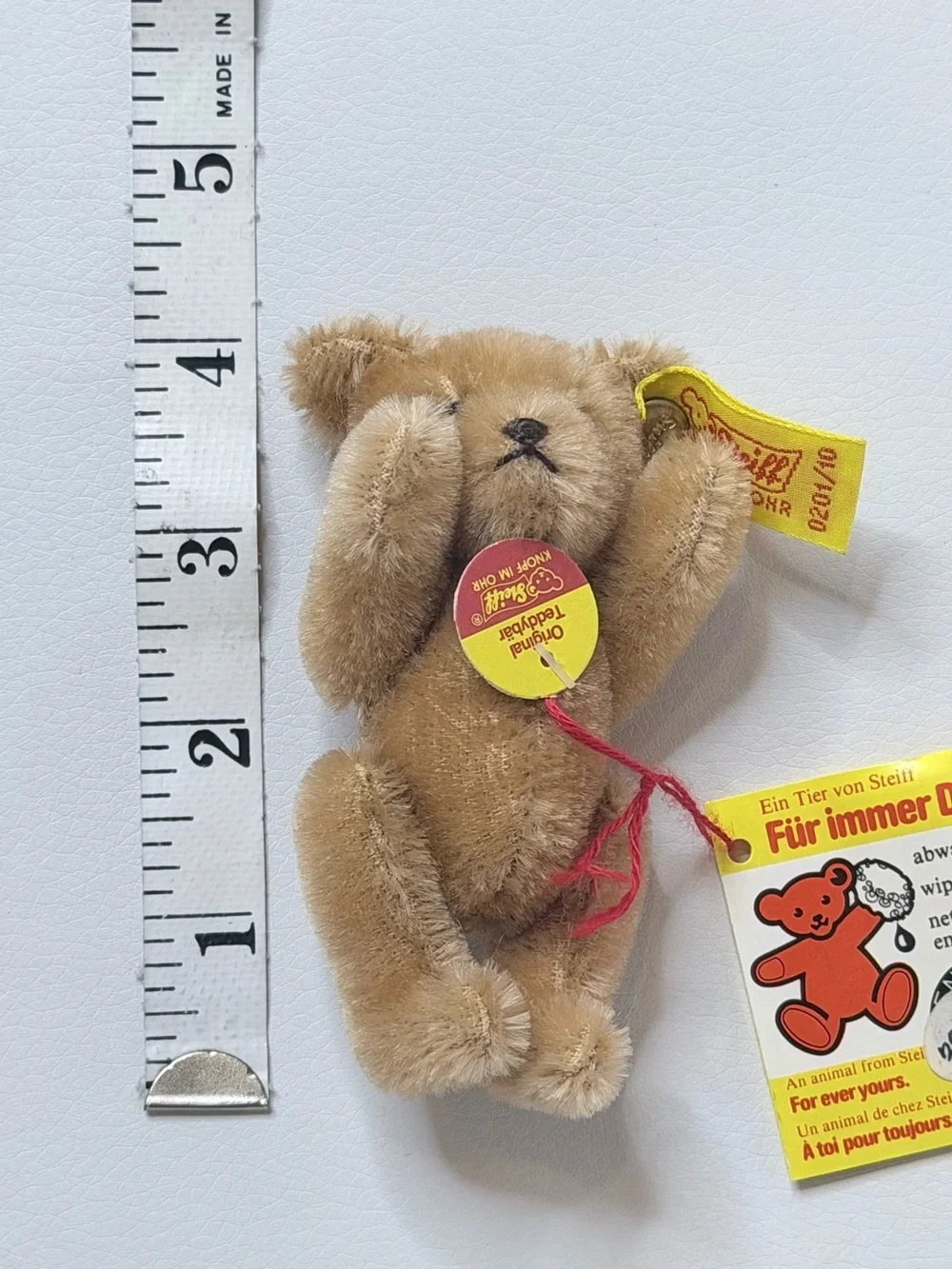 Vintage Steiff Miniature Teddy Bear 0201/10 Mohair Jointed Tags W. Germany 3.5